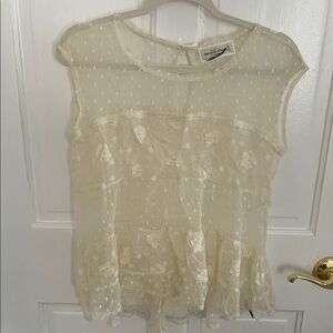 Abercrombie & Fitch Ivory Swiss Dot and Lace Blouse